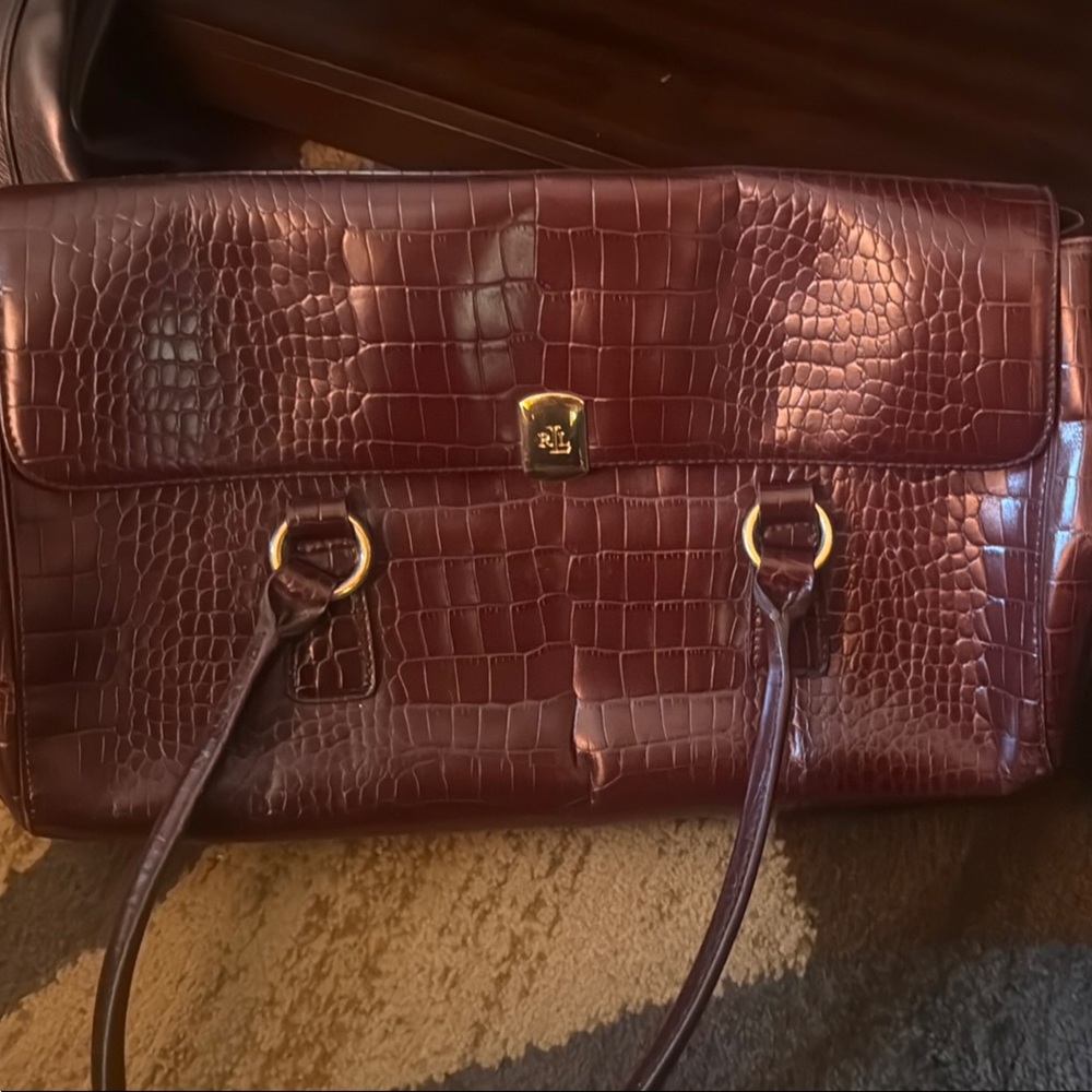 Elegant Brown Crocodile-Embossed Women's Bag - Ralph Lauren